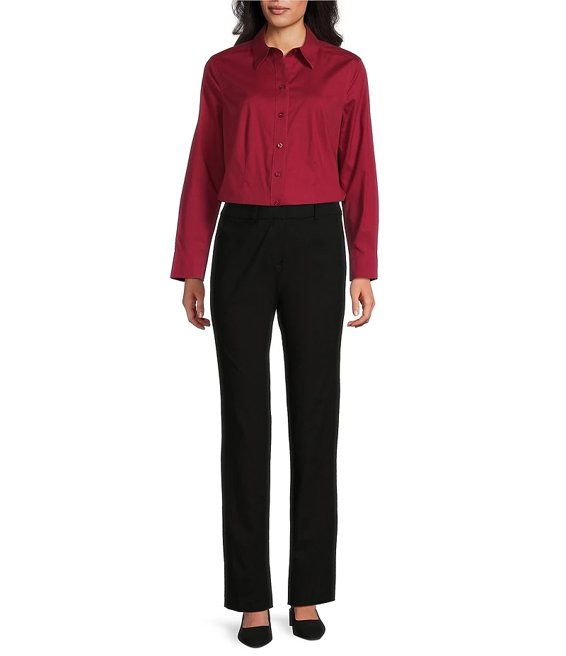 Investments Rumba Red Woven Long Sleeve Point Collar Button Front Top