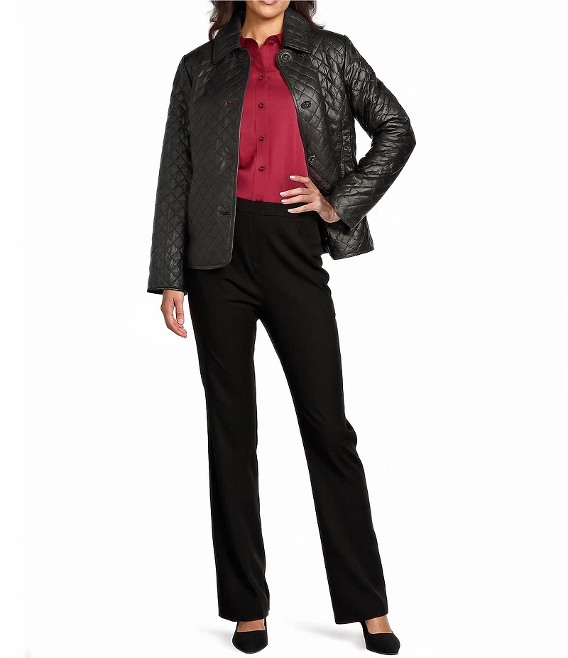 Investments Rumba Red Woven Long Sleeve Point Collar Button Front Top