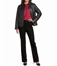 Investments Rumba Red Woven Long Sleeve Point Collar Button Front Top