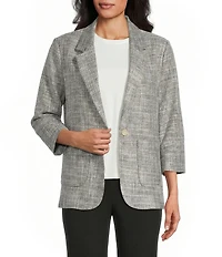 Investments Scratch Pattern 3/4 Ruched Sleeve Notch Lapel Lined Button Front Blazer