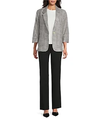 Investments Scratch Pattern 3/4 Ruched Sleeve Notch Lapel Lined Button Front Blazer