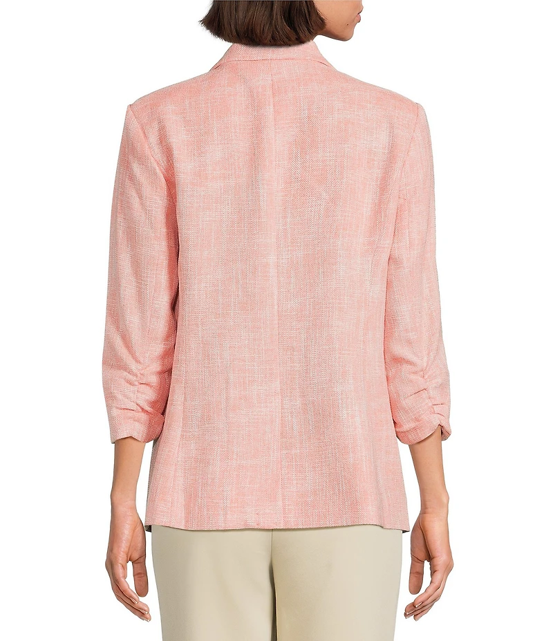 Investments Scratch Pattern 3/4 Ruched Sleeve Notch Lapel Lined Button Front Blazer