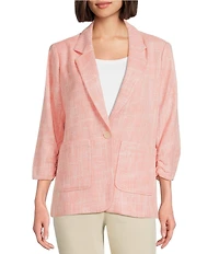 Investments Scratch Pattern 3/4 Ruched Sleeve Notch Lapel Lined Button Front Blazer