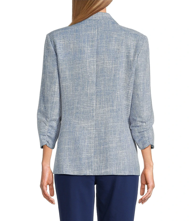 Investments Scratch Pattern 3/4 Ruched Sleeve Notch Lapel Lined Button Front Blazer