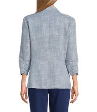 Investments Scratch Pattern 3/4 Ruched Sleeve Notch Lapel Lined Button Front Blazer
