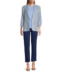 Investments Scratch Pattern 3/4 Ruched Sleeve Notch Lapel Lined Button Front Blazer