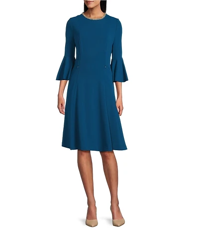 Investments Scuba Crepe 3/4 Bell Sleeve Fit and Flare Dress