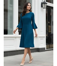 Investments Scuba Crepe 3/4 Bell Sleeve Fit and Flare Dress