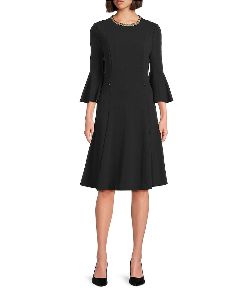 Investments Scuba Crepe 3/4 Bell Sleeve Fit and Flare Dress