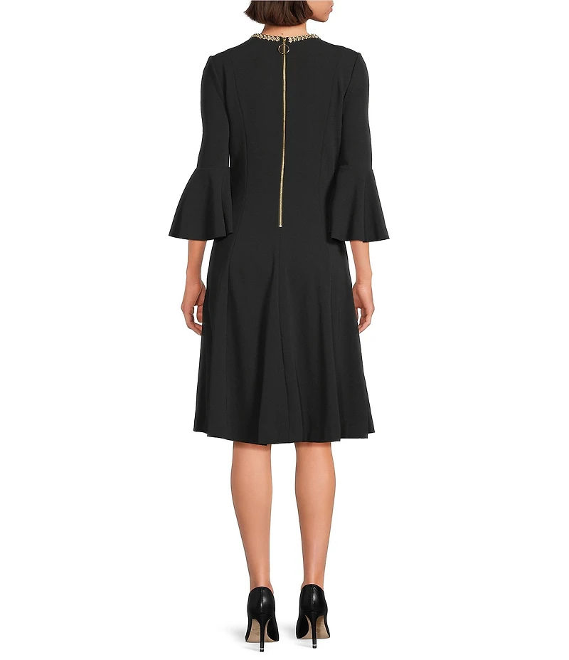 Investments Scuba Crepe 3/4 Bell Sleeve Fit and Flare Dress