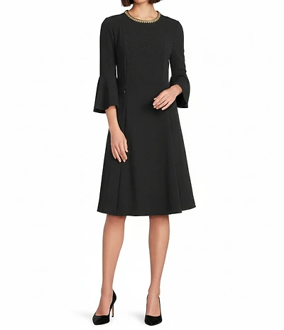 Investments Scuba Crepe 3/4 Bell Sleeve Fit and Flare Dress