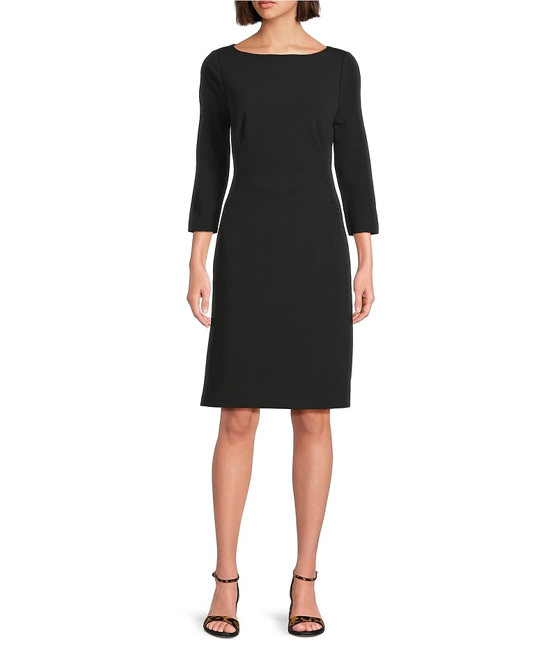 Investments Scuba Crepe 3/4 Sleeve Ballet Neck Sheath Dress