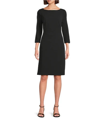 Investments Scuba Crepe 3/4 Sleeve Ballet Neck Sheath Dress