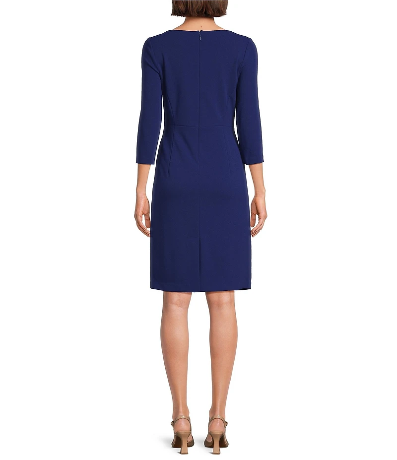 Investments Scuba Crepe 3/4 Sleeve Ballet Neck Sheath Dress