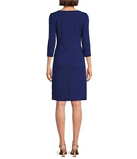 Investments Scuba Crepe 3/4 Sleeve Ballet Neck Sheath Dress