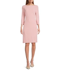 Investments Scuba Crepe 3/4 Sleeve Ballet Neck Sheath Dress