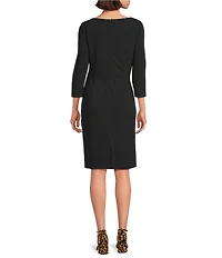 Investments Scuba Crepe 3/4 Sleeve Ballet Neck Sheath Dress