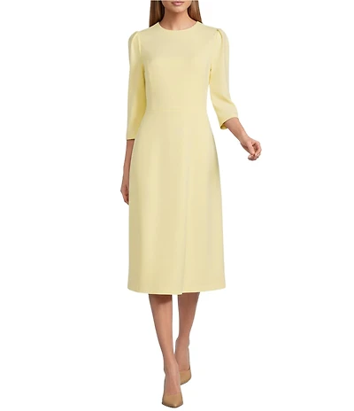 Investments Scuba Crepe 3/4 Sleeve Crew Neck Fit And Flare Midi Dress
