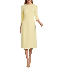 Investments Scuba Crepe 3/4 Sleeve Crew Neck Fit And Flare Midi Dress