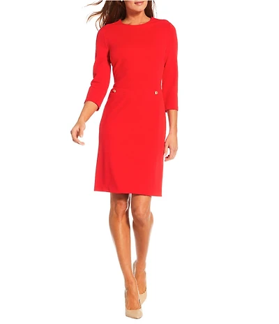 Investments Scuba Crepe 3/4 Sleeve Crew Neck Sheath Dress