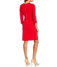 Investments Scuba Crepe 3/4 Sleeve Crew Neck Sheath Dress