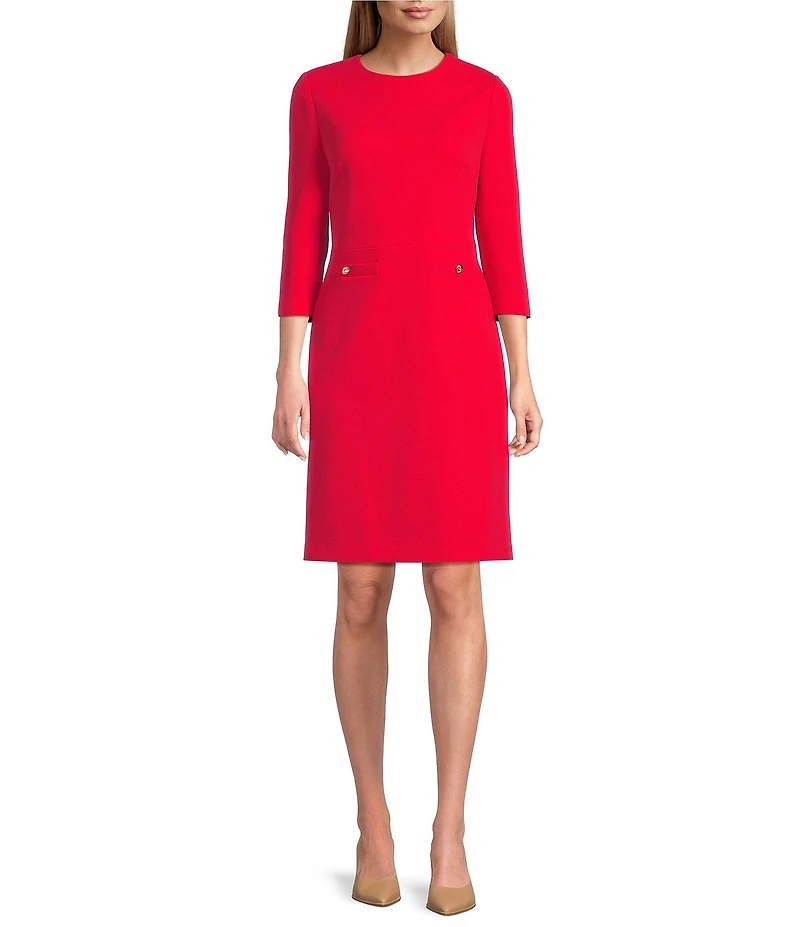 Investments Scuba Crepe 3/4 Sleeve Crew Neck Sheath Dress