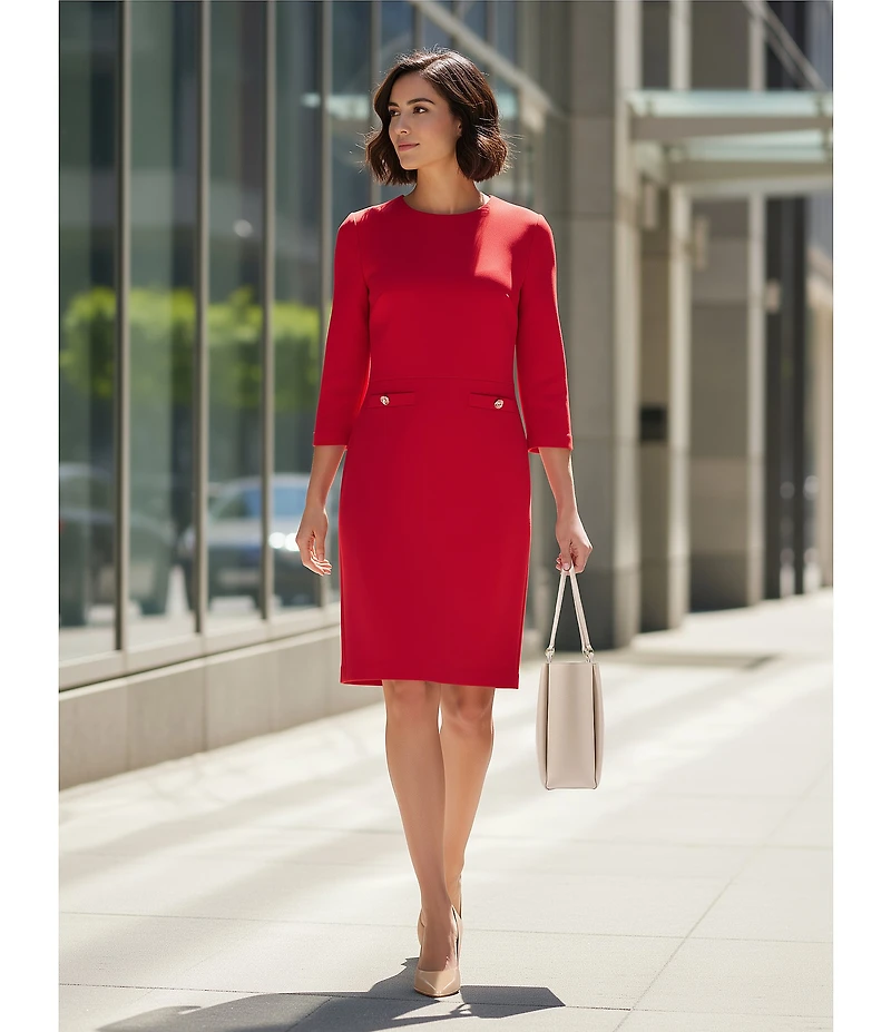 Investments Scuba Crepe 3/4 Sleeve Crew Neck Sheath Dress