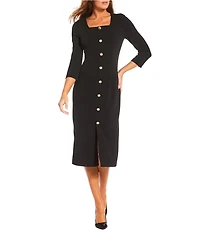 Investments Scuba Crepe 3/4 Sleeve Faux Button Front Sheath Dress
