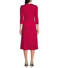 Investments Scuba Crepe 3/4 Sleeve Fit And Flare Dress