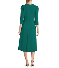 Investments Scuba Crepe 3/4 Sleeve Fit And Flare Dress