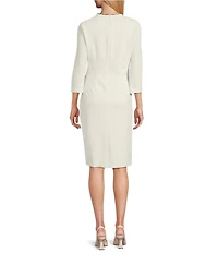 Investments Scuba Crepe 3/4 Sleeve Pearl Embellishment Sheath Dress
