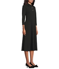 Investments Scuba Crepe 3/4 Sleeve Point Collar Fit And Flare Midi Dress