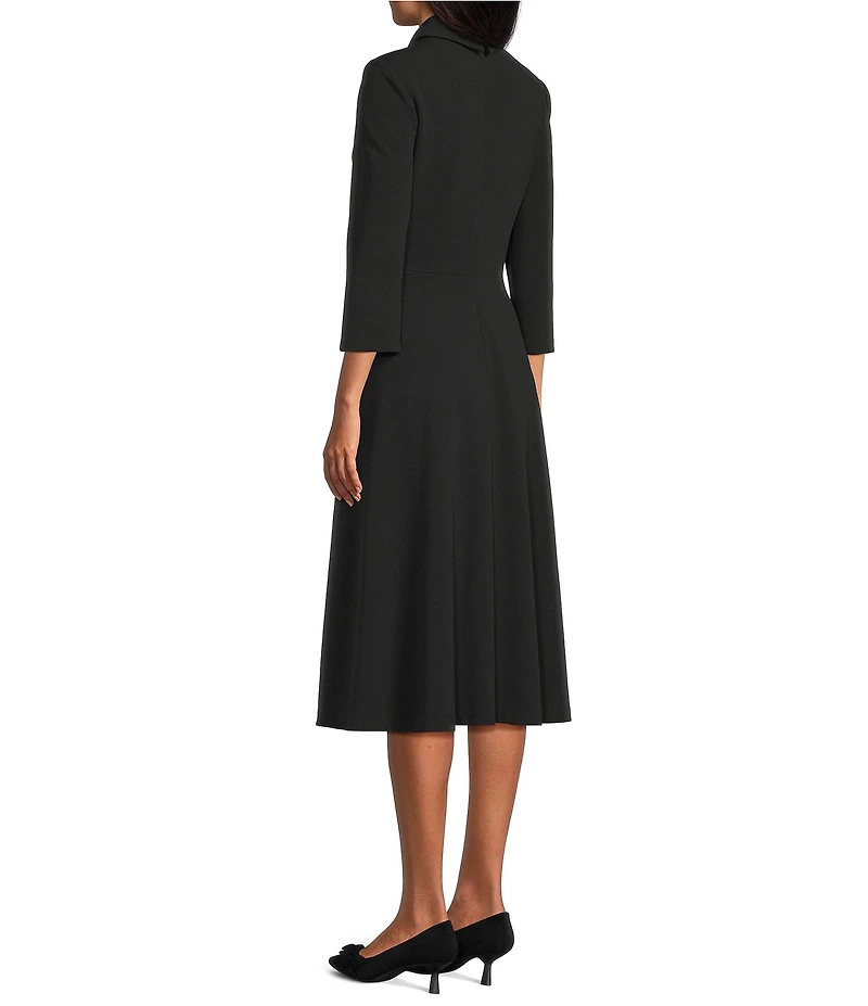 Investments Scuba Crepe 3/4 Sleeve Point Collar Fit And Flare Midi Dress