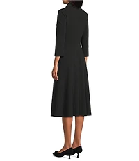 Investments Scuba Crepe 3/4 Sleeve Point Collar Fit And Flare Midi Dress