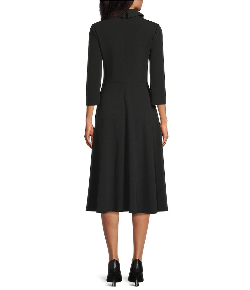 Investments Scuba Crepe 3/4 Sleeve Point Collar Fit And Flare Midi Dress