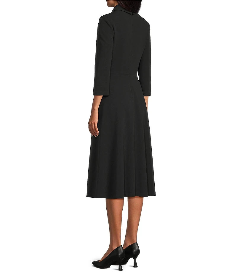 Investments Scuba Crepe 3/4 Sleeve Point Collar Fit And Flare Midi Dress