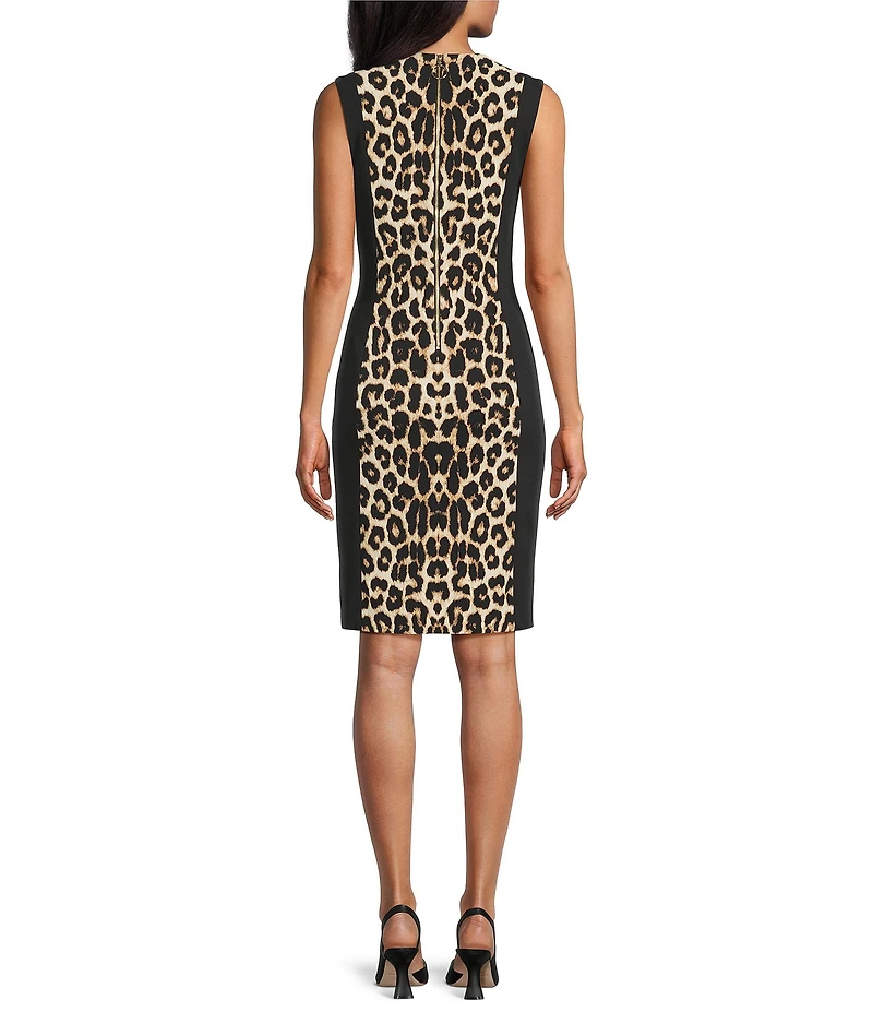 Investments Scuba Crepe Animal Print Block Sleeveless Sheath Dress