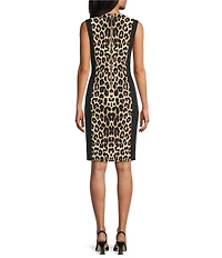 Investments Scuba Crepe Animal Print Block Sleeveless Sheath Dress