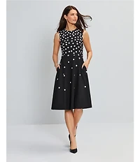 Investments Scuba Crepe Dotted Sleeveless Fit and Flare Dress