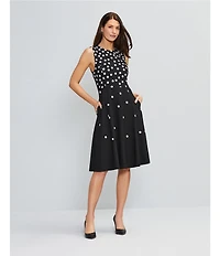 Investments Scuba Crepe Dotted Sleeveless Fit and Flare Dress
