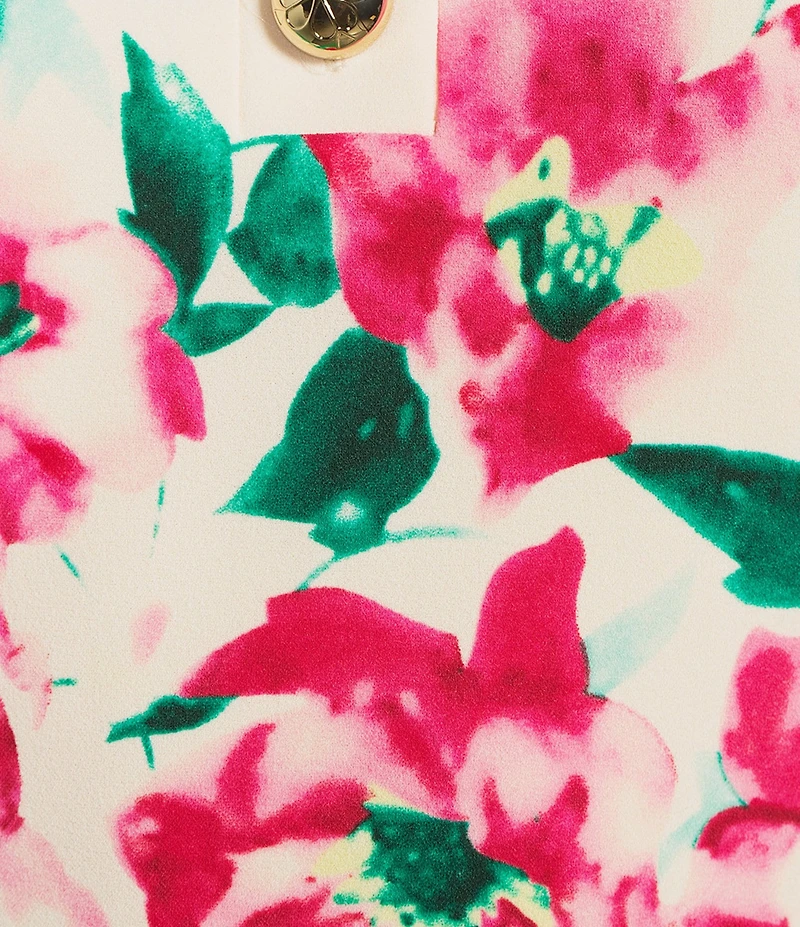 Investments Scuba Crepe Floral 3/4 Sleeve Point Collar Fit and Flare Midi Dress