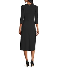 Investments Scuba Crepe Floral Bouquet 3/4 Sleeve Fit And Flare Dress