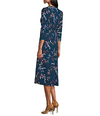 Investments Scuba Crepe Floral Vines 3/4 Sleeve Fit and Flare Dress