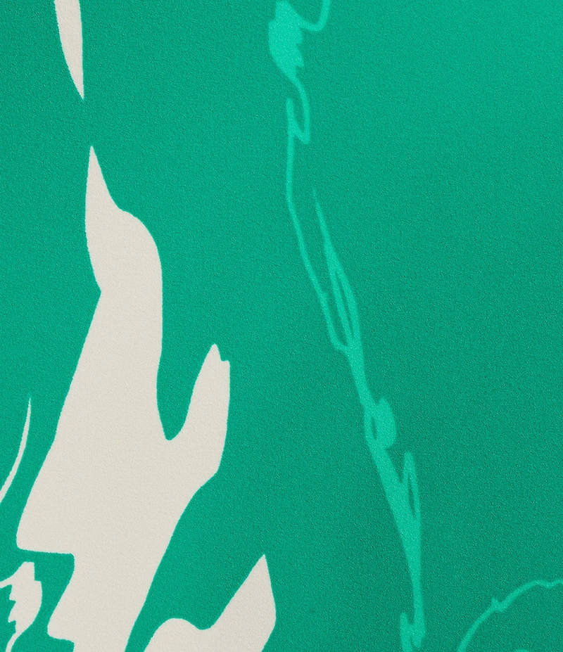 Investments Scuba Crepe Green Sketch Floral Short Ruffle Sleeve V-Neck Sheath Dress