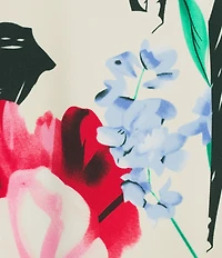 Investments Scuba Crepe Ivory Multi Garden Short Ruffle Sleeve V-Neck Sheath Dress