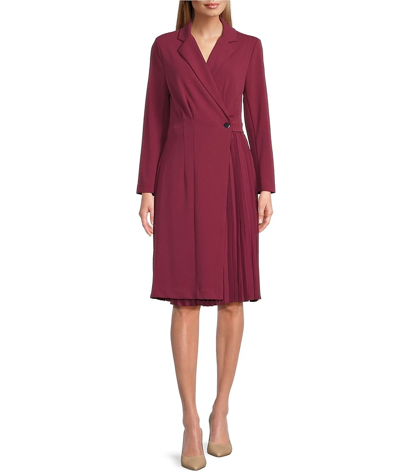 Investments Scuba Crepe Long Sleeve Blazer Pleated Fit and Flare Dress