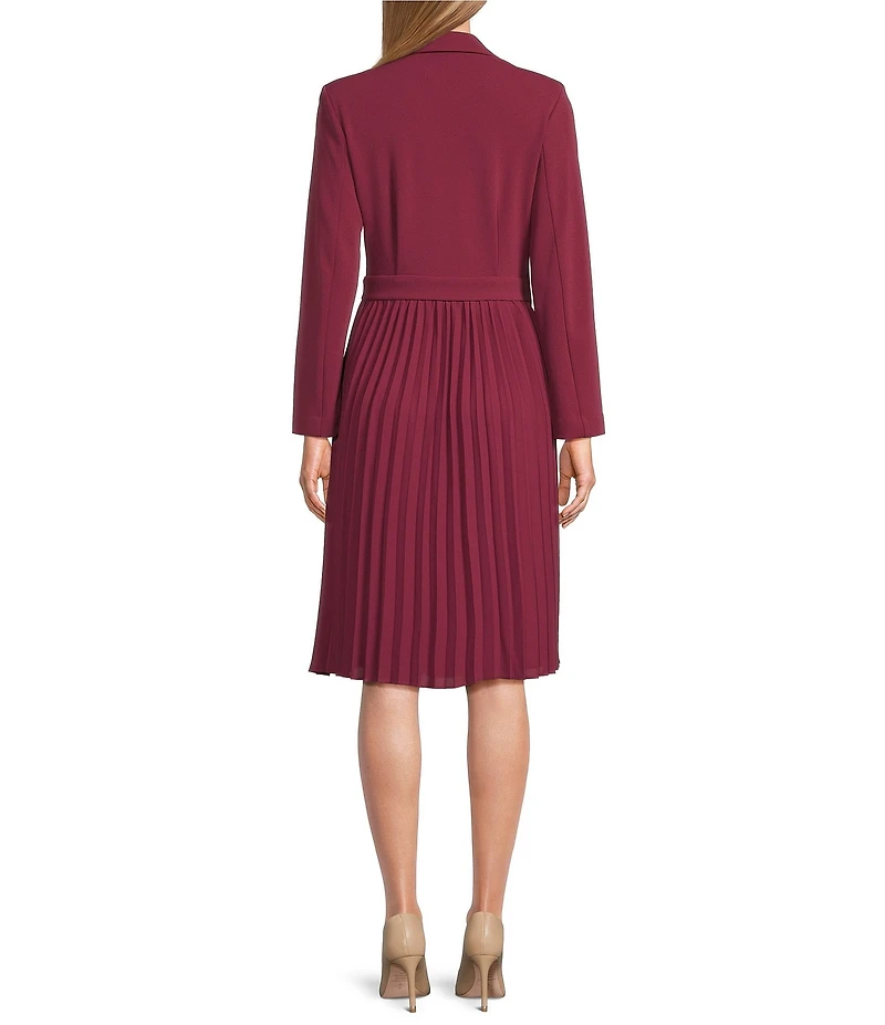 Investments Scuba Crepe Long Sleeve Blazer Pleated Fit and Flare Dress