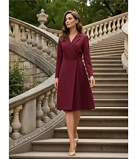 Investments Scuba Crepe Long Sleeve Blazer Pleated Fit and Flare Dress