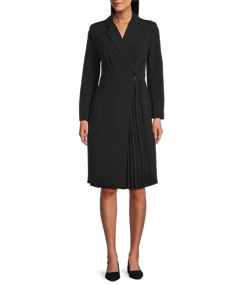 Investments Scuba Crepe Long Sleeve Blazer Pleated Fit and Flare Dress
