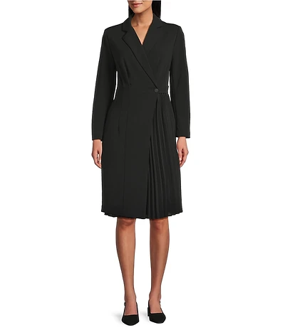 Investments Scuba Crepe Long Sleeve Blazer Pleated Fit and Flare Dress